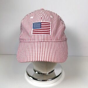 Infinity Headwear Baseball Cap Hat Seersucker Red White Blue US Flag Patch NEW